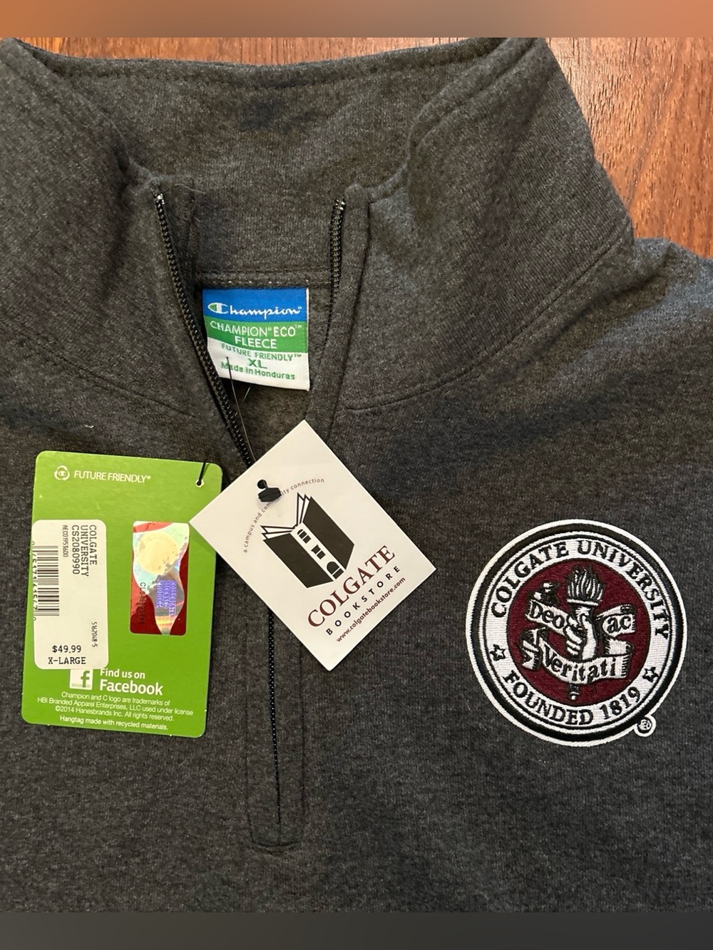 Colgate University Quarter Zip Gray Champion Eco Fleece Size XL NWT